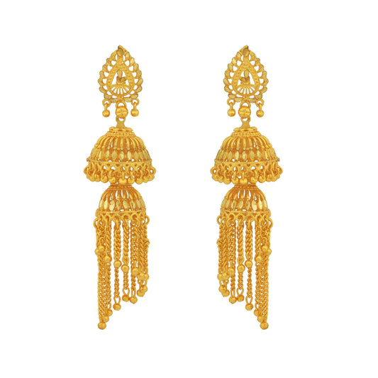 Gold Plated Faux Kundan Double Umbrella Chandelier Ethnic Traditional Stylish Jhalar Jhumki Earring