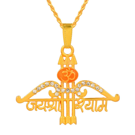 Brass Goldplated Om Jai Shri Shyam Khatu Shyam symbol Imitation Diamond chain pendant