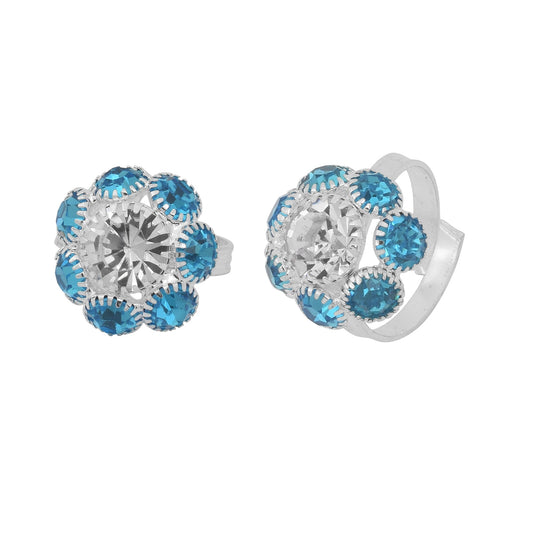 Silver plated Turquoise Blue & White CZ flower bouquet shaped stylish foot ring