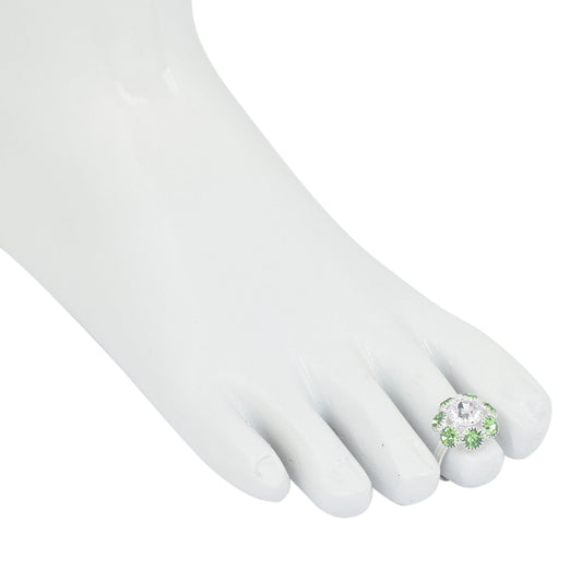 Silver plated Green and White CZ stylish Adjustable Ethnic Traditional Fashion foot ring