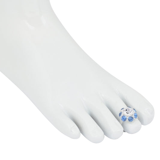 Silver plated Titanic Blue & White CZ bouquet shaped stylish Adjustable Ethnic Traditional foot ring