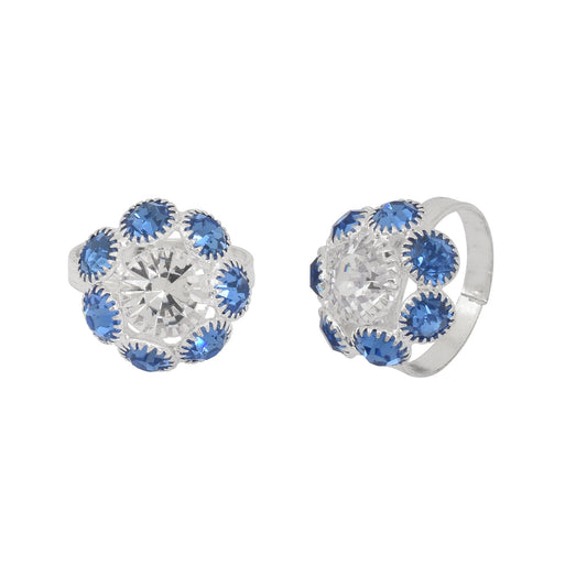 Silver plated Titanic Blue & White CZ bouquet shaped stylish Adjustable Ethnic Traditional foot ring