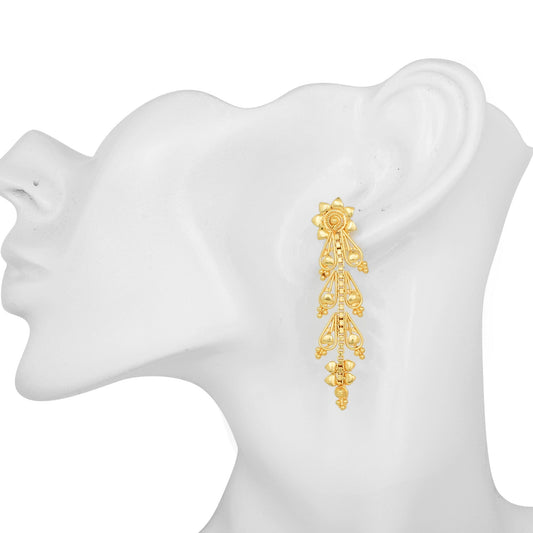 Gold plated Brass, Flower with dangler leaf stem design, Fashion Earring