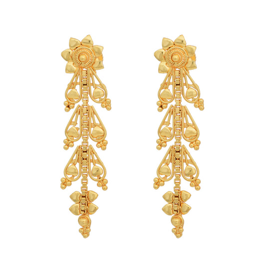 Gold plated Brass, Flower with dangler leaf stem design, Fashion Earring