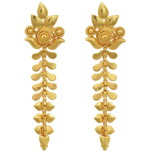 Gold plated flower stem look long Fashion earrings