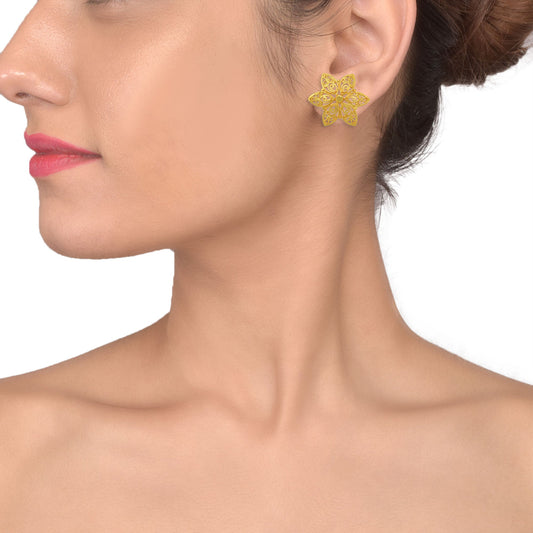 Gold plated Brass, flower design Ethnic Stud Earrings