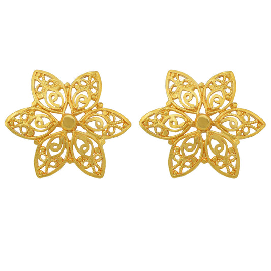 Gold plated Brass, flower design Ethnic Stud Earrings