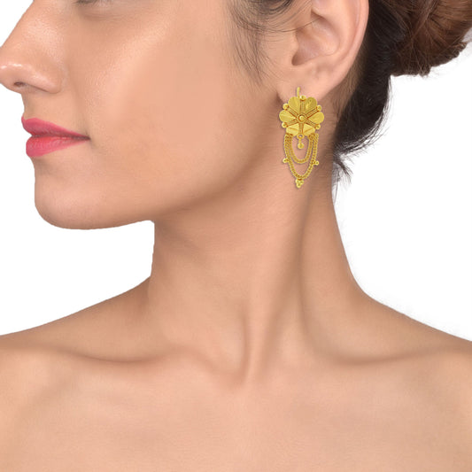 Gold plated Brass Flower with Danglers Handcrafted Stud Earrings for Women