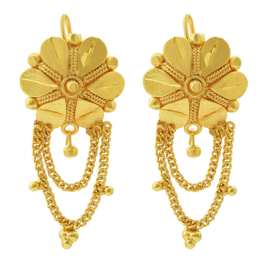 Gold plated Brass Flower with Danglers Handcrafted Stud Earrings for Women