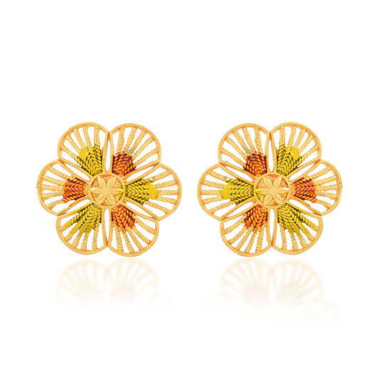 Brass Gold plated Handmade Floral design Fashion Women Stud Earrings