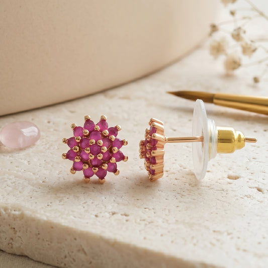 Brass Gold Plated Natural Ruby Stud Earrings for Women & Girls (ERDM3922)