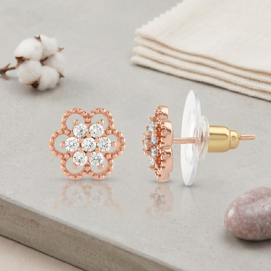 22K Pink Rose Gold Plated VVS-1 Grade Moissanite Imitation Diamond Stud Earrings Tops (ERDM3923)