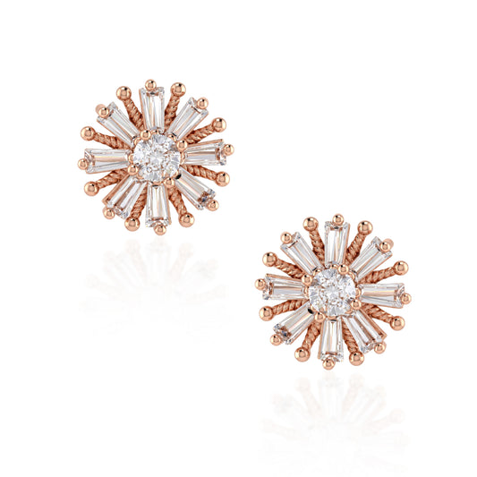 22K Pink Rose Gold Plated immitation diamond Moissanite Sunburst Stud Earrings Tops (ERDM3924)