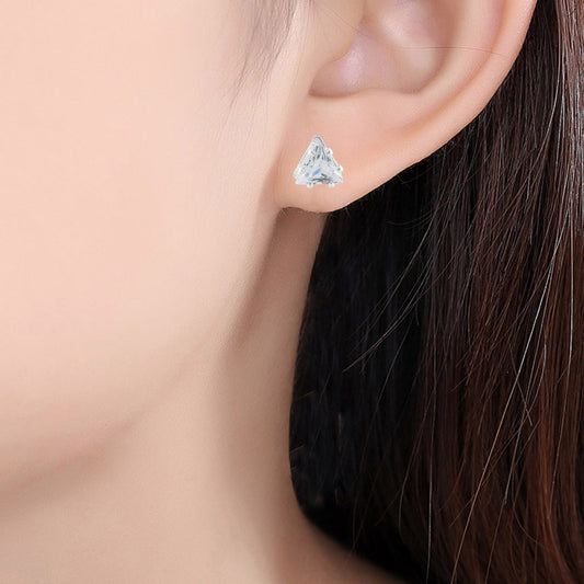 Silverplated Triangle Shape Imitation Diamonds CZ Stylish Fashion Stud earrings