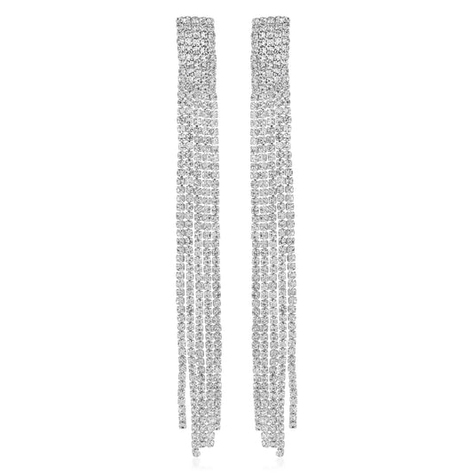 Silverplated Imitation Diamond Tassled Multistrand Dangler earrings