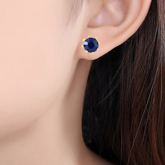 Goldplated Faux Neelam Blue Sapphire Stud Earring Women