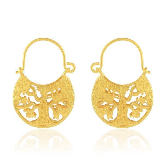 Brass Goldplated Basket shaped Floral Hoop Earrings Women