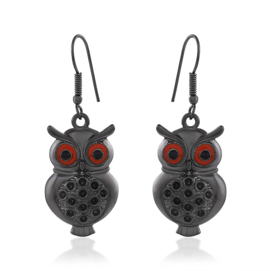 Brass Oxidised Finish OWL shaped Fashion Earrings (ERGS5997)