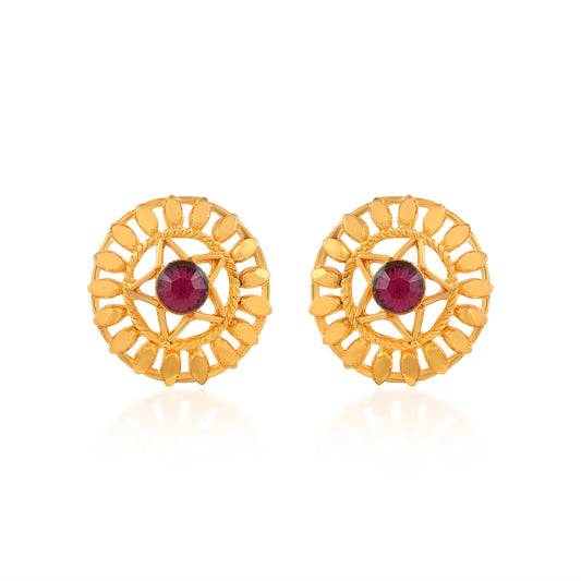 Brass Goldplated Faux Burma Ruby Women Stud Earrings