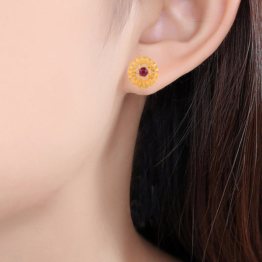 Brass Goldplated Faux Burma Ruby Women Stud Earrings