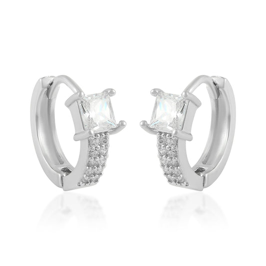 Brass Silverplated Imitation Diamonds Mini Hoop Fashion Earrings