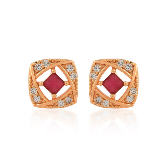 Brass Micron Goldplated Faux Burma Ruby Women Stud Earrings