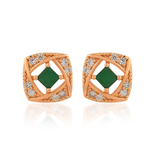 Brass Micron Goldplated Faux Emerald Panna Women Stud Earrings