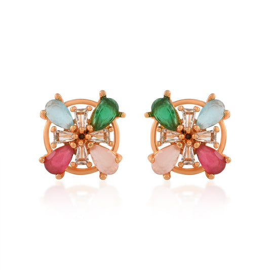 Brass Micron Goldplated Multicolour Gemstones Women Stud Earrings