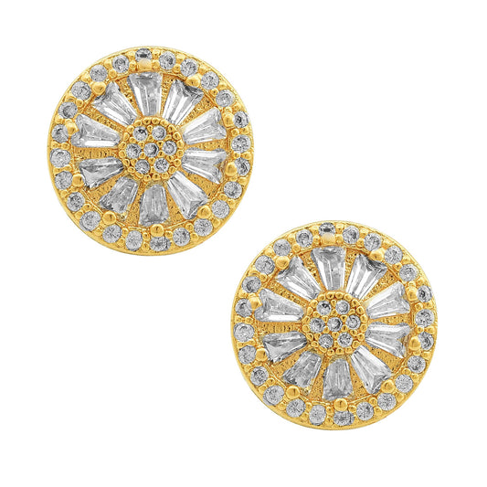 Gold plated CZ studded round shape Fashion Stud earrings