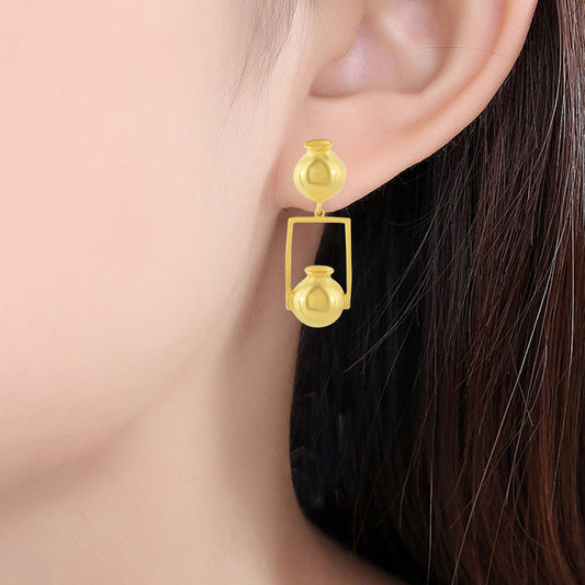 Brass Goldplated Pitcher Indian Matka Shape Stylish Fashion Long Earrings