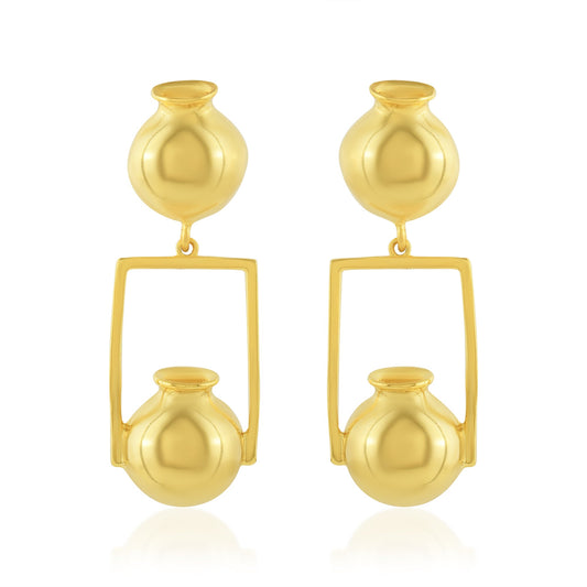 Brass Goldplated Pitcher Indian Matka Shape Stylish Fashion Long Earrings