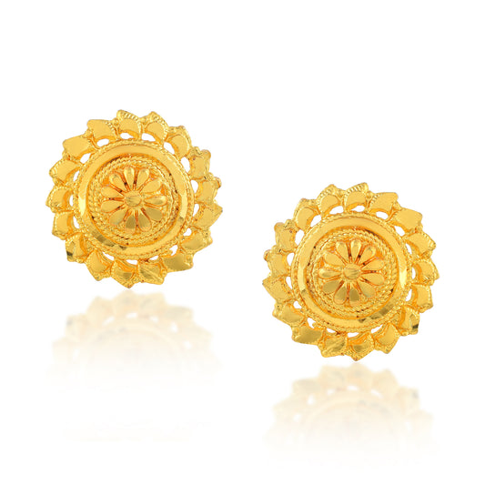 Traditional 24Kt Micron Gold Plated Hand made Brass Stud Earrings (ERND2798)