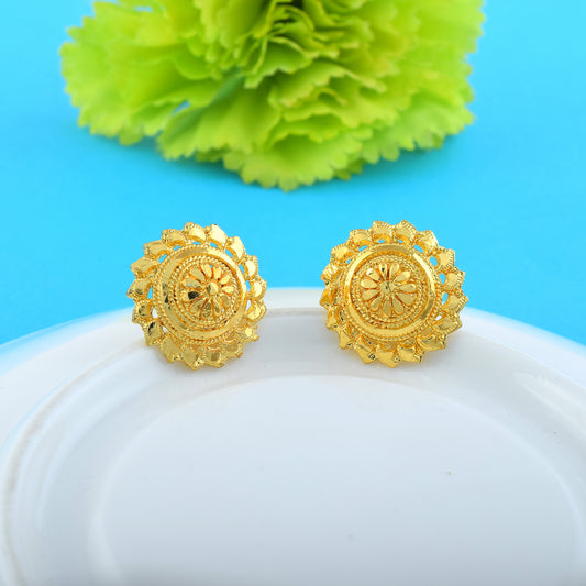 Traditional 24Kt Micron Gold Plated Hand made Brass Stud Earrings (ERND2798)