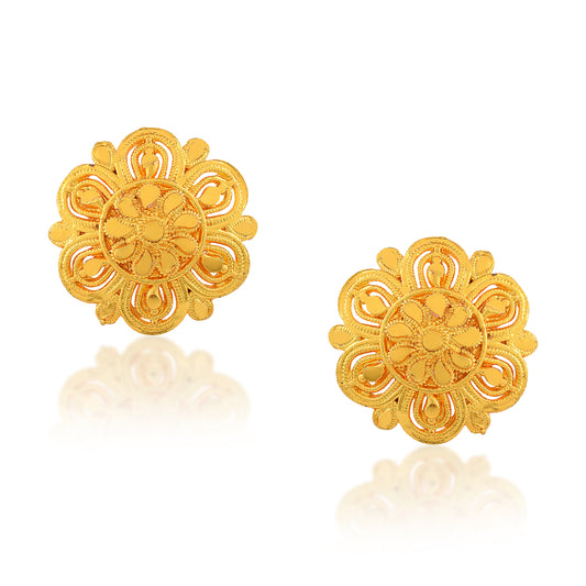 Brass 24kt Micron Gold Handmade floral design traditional Stud Earrings (ERND2801)