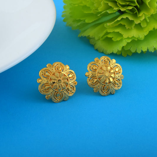 Brass 24kt Micron Gold Handmade floral design traditional Stud Earrings (ERND2801)