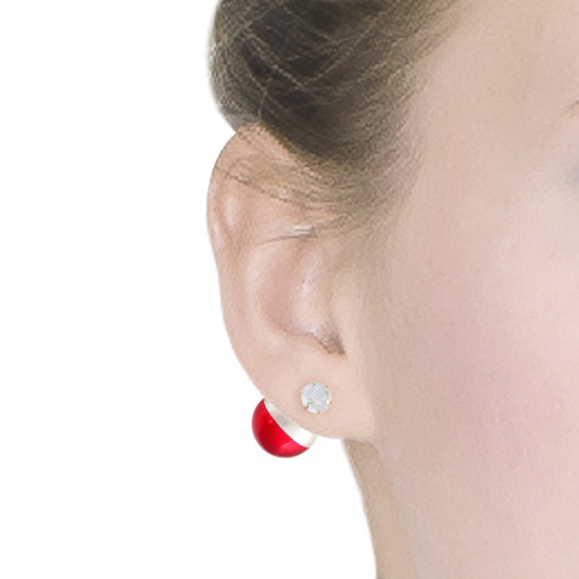 Red and White Dual tone, CZ stud one side, Peek a boo Earring