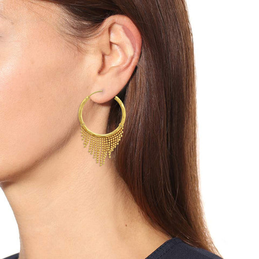 Gold plated Tassled Bali, Hoop Earrings Women