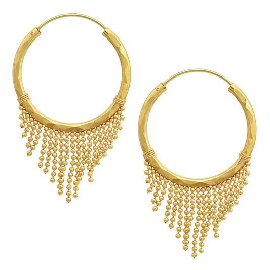 Gold plated Tassled Bali, Hoop Earrings Women