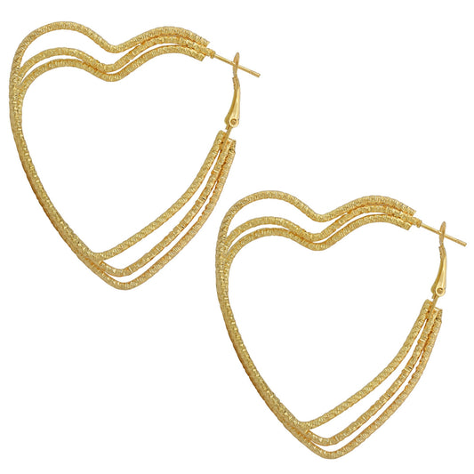 Gold plated Brass, Three Layer Heartshape design Hoop bali fashion earrings