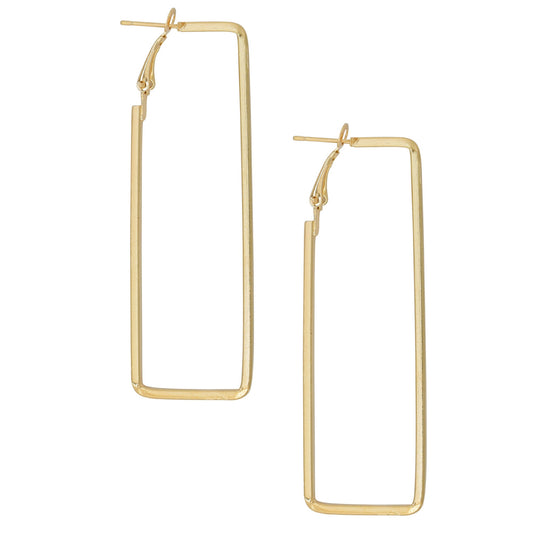 Gold plated Brass,Three Long Rectangle Geometrical design Hoop bali fashion earrings