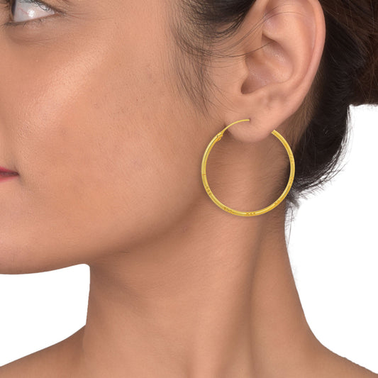 Gold plated notched Bali Hoop fashion earrings