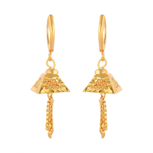 Brass Micron Goldplating Square Bell Shape Bali Hoop Jhumki earrings