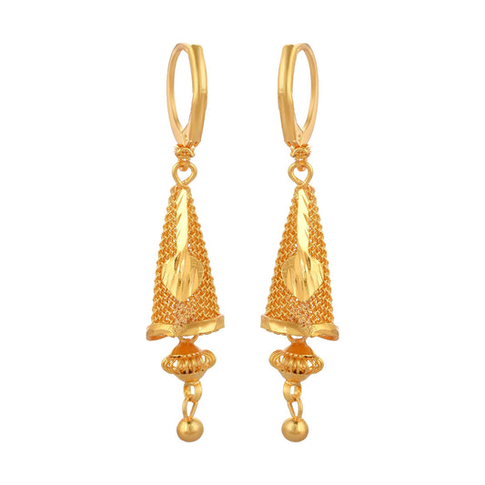 Brass Micron Goldplating Temple Bell Shape Bali Hoop Jhumki earrings