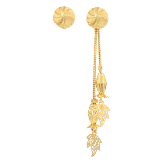 Brass Micron Goldplated Round Stud with Leaf Dangler Fashion Earrings