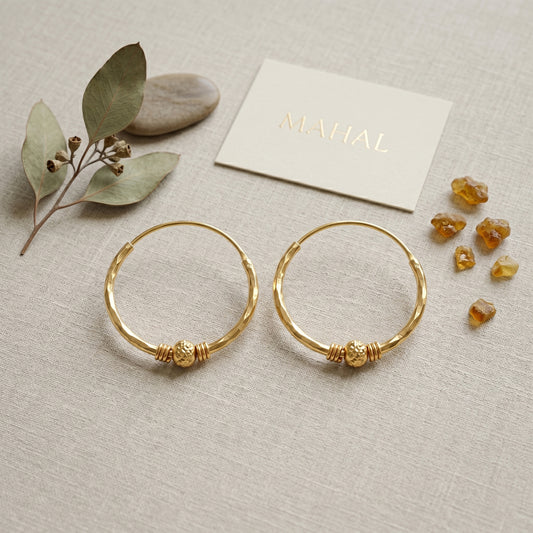 Brass 1 Gram Gold Ball bead Hoop Earrings (ERRM6667)