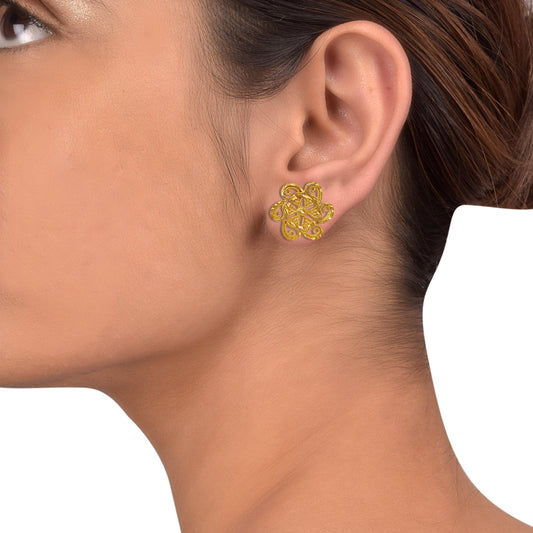 Gold plated Handmade flower design Chilai (Chisel) work,stylish, stud earring