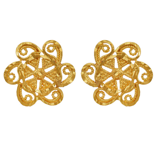 Gold plated Handmade flower design Chilai (Chisel) work,stylish, stud earring