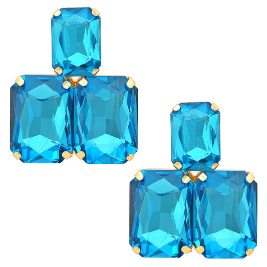 Gold plated Sky Blue colour Three Octagon Fashion earring Women Latest