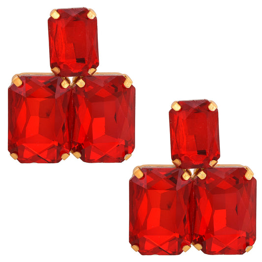 Gold plated Red colour Three Octagon Fashion earring Women