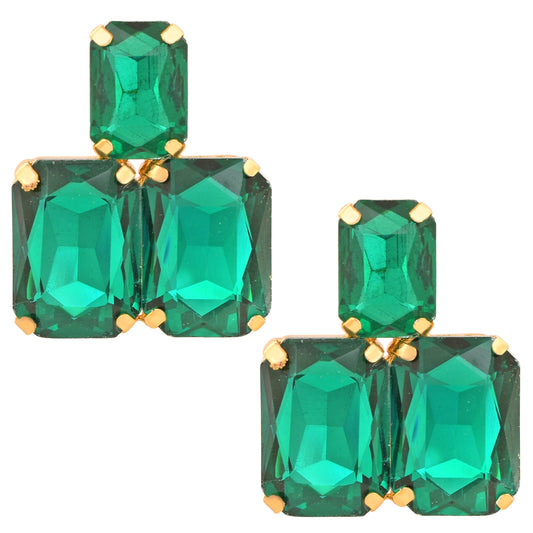 Gold plated Green colour Three Octagon Fashion earring